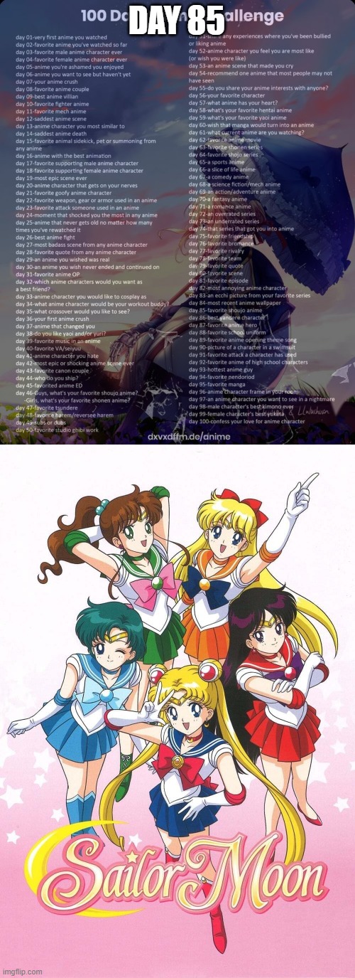 Day 85: Sailor Moon | DAY 85 | image tagged in 100 day anime challenge | made w/ Imgflip meme maker
