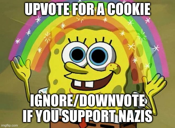 seeing how msmg reacts | UPVOTE FOR A COOKIE; IGNORE/DOWNVOTE IF YOU SUPPORT NAZIS | image tagged in memes,imagination spongebob | made w/ Imgflip meme maker