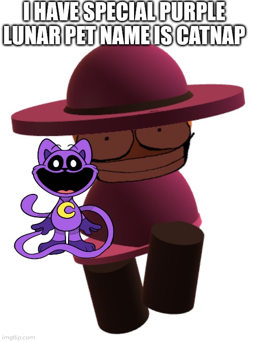 Banbodi Have Special Pet Cat name Catnap | I HAVE SPECIAL PURPLE LUNAR PET NAME IS CATNAP | image tagged in bp banbodi,vs banbodi,banbodi,catnap,smiling critters,poppy playtime | made w/ Imgflip meme maker