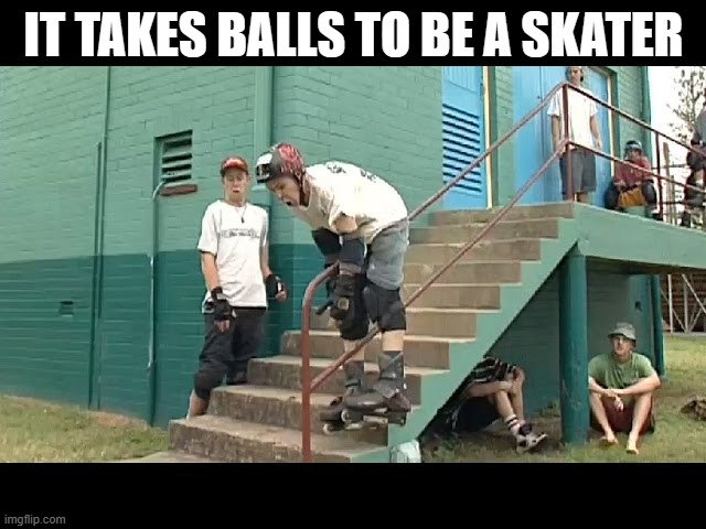 meme by Brad it takes balls to be a skater | IT TAKES BALLS TO BE A SKATER | image tagged in sports,funny,skating,skateboarding,humor,crash | made w/ Imgflip meme maker