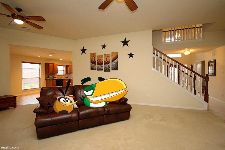 Just bubbles and Hal on a couch | image tagged in living room ceiling fans | made w/ Imgflip meme maker