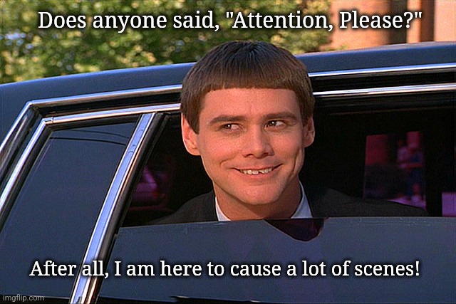 Scriptwriter! | Does anyone said, "Attention, Please?"; After all, I am here to cause a lot of scenes! | image tagged in lloyd christmas limo | made w/ Imgflip meme maker