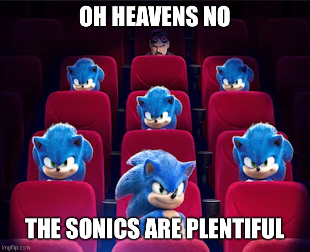 Sonics | OH HEAVENS NO; THE SONICS ARE PLENTIFUL | image tagged in funny,gaming,sonic the hedgehog | made w/ Imgflip meme maker