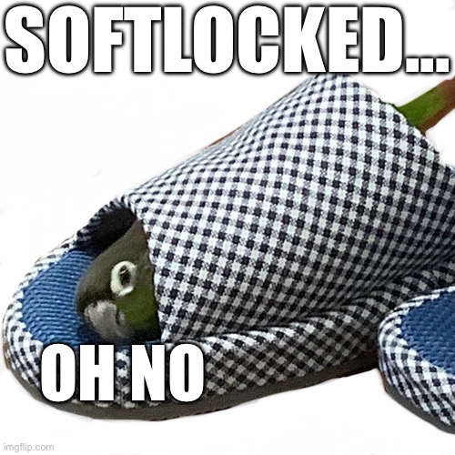 GreenSoftLocked | SOFTLOCKED... OH NO | image tagged in birb,oh no,trapped | made w/ Imgflip meme maker
