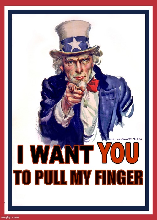 Uncle Sam Meme | TO PULL MY FINGER | image tagged in i want you | made w/ Imgflip meme maker