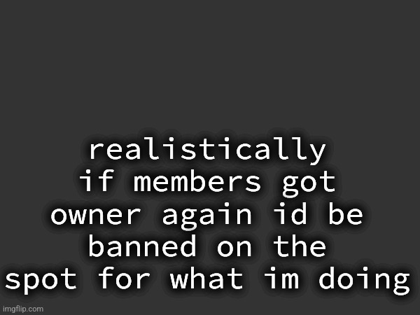 realistically if members got owner again id be banned on the spot for what im doing | made w/ Imgflip meme maker