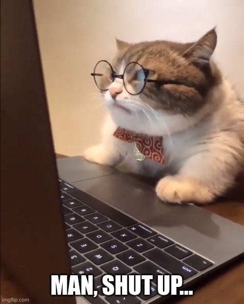 research cat | MAN, SHUT UP... | image tagged in research cat | made w/ Imgflip meme maker
