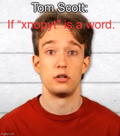 Worried Tom Scott | Tom Scott: If “xnopyt” is a word. | image tagged in worried tom scott | made w/ Imgflip meme maker