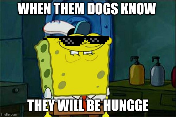 If they know they know | WHEN THEM DOGS KNOW; THEY WILL BE HUNGGE | image tagged in memes,don't you squidward | made w/ Imgflip meme maker