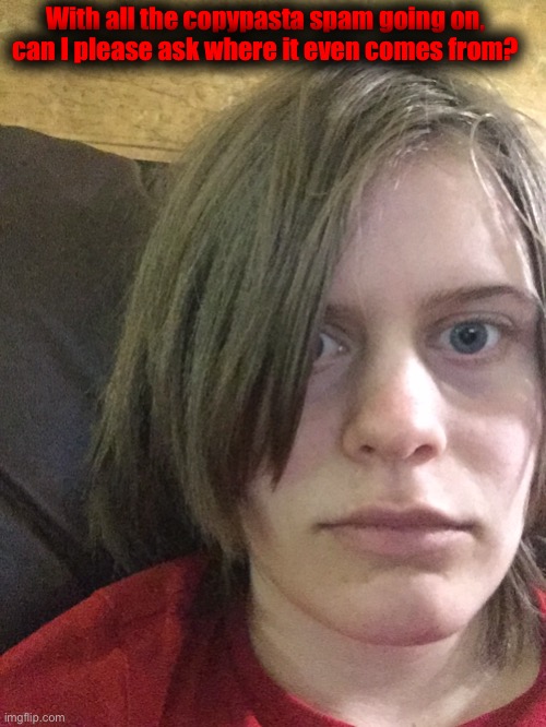 With all the copypasta spam going on, can I please ask where it even comes from? | made w/ Imgflip meme maker