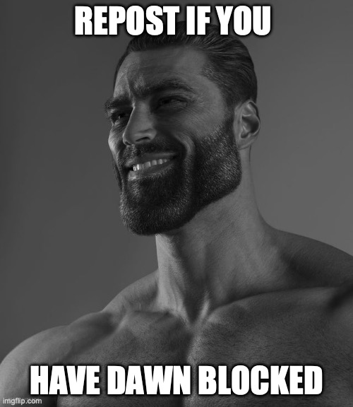 Giga Chad | REPOST IF YOU; HAVE DAWN BLOCKED | image tagged in giga chad | made w/ Imgflip meme maker