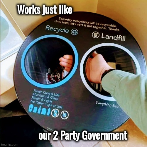 Time to Recycle the Government | Works just like our 2 Party Government | image tagged in democrats,republicans,well yes but actually no,politicians suck,rino,deep state | made w/ Imgflip meme maker