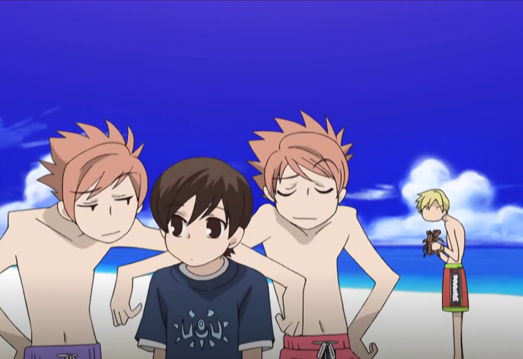 the twins & haruhi with tamaki in the back Blank Meme Template