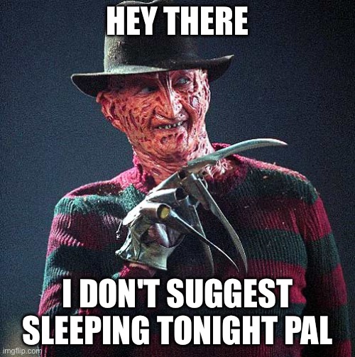 Freddy Krueger | HEY THERE; I DON'T SUGGEST SLEEPING TONIGHT PAL | image tagged in freddy krueger | made w/ Imgflip meme maker