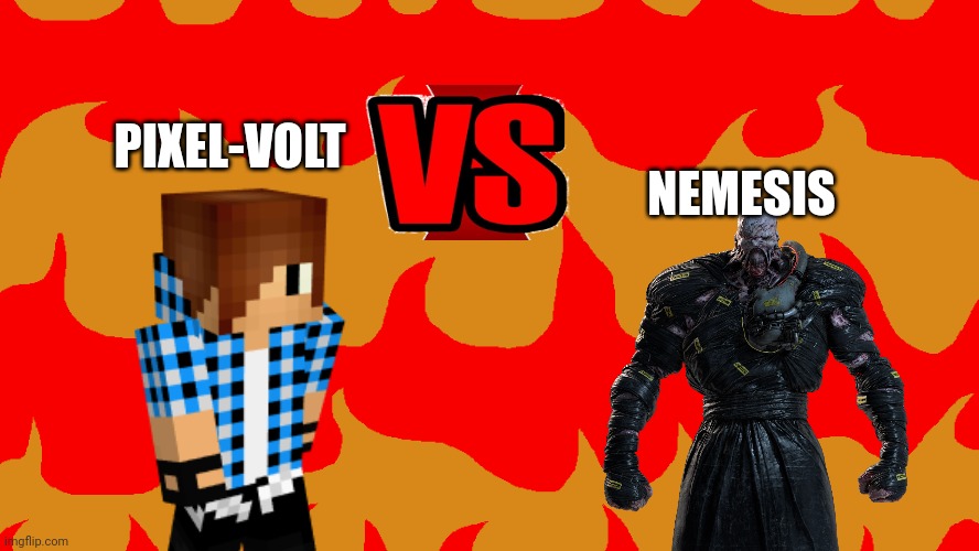 Pixel-volt vs nemesis | NEMESIS; PIXEL-VOLT | image tagged in pizza tower boss template | made w/ Imgflip meme maker