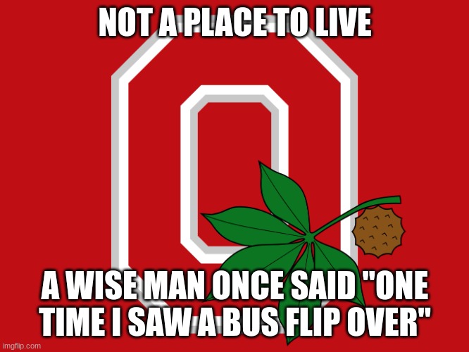 Ohio State flag | NOT A PLACE TO LIVE; A WISE MAN ONCE SAID "ONE TIME I SAW A BUS FLIP OVER" | image tagged in ohio state flag | made w/ Imgflip meme maker