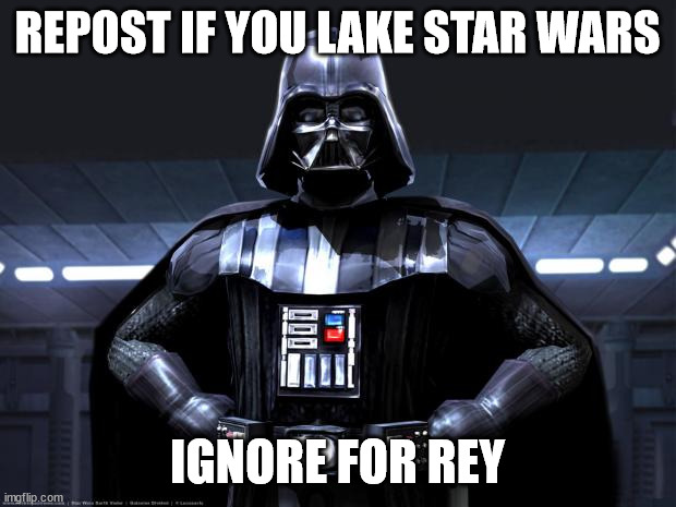 Darth Vader | REPOST IF YOU LAKE STAR WARS; IGNORE FOR REY | image tagged in darth vader | made w/ Imgflip meme maker