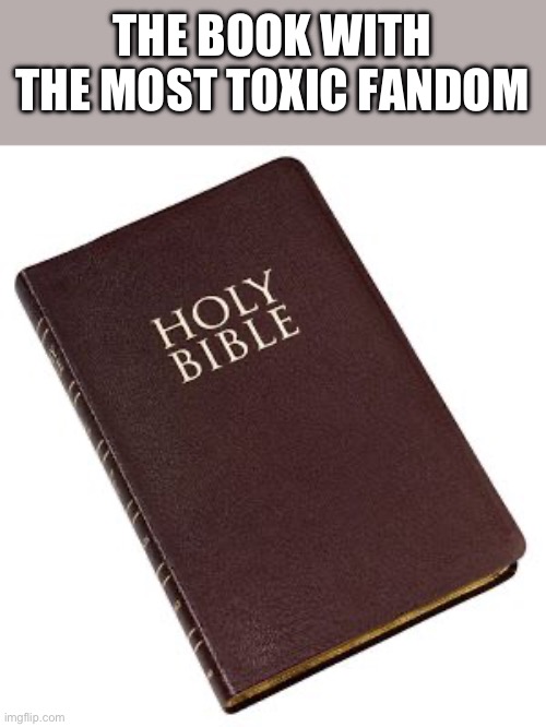 Who agrees | THE BOOK WITH THE MOST TOXIC FANDOM | image tagged in holy bible | made w/ Imgflip meme maker