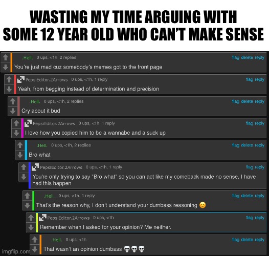 Mfs be crying ngl | WASTING MY TIME ARGUING WITH SOME 12 YEAR OLD WHO CAN’T MAKE SENSE | made w/ Imgflip meme maker