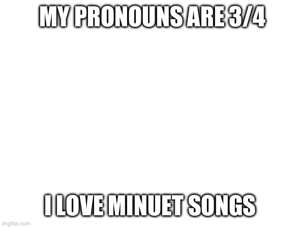 MY PRONOUNS ARE 3/4; I LOVE MINUET SONGS | made w/ Imgflip meme maker