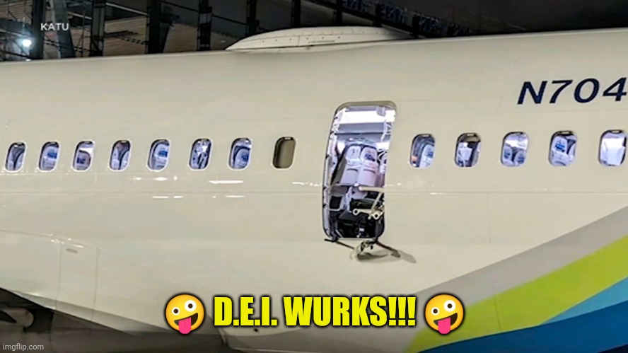 Boeing door plug | ? D.E.I. WURKS!!! ? | image tagged in boeing door plug | made w/ Imgflip meme maker