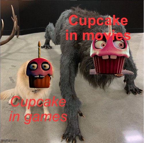 Something wrong with cupcake | Cupcake in movies; Cupcake in games | image tagged in fnaf,movies | made w/ Imgflip meme maker