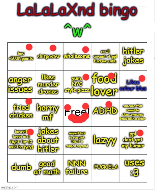 LaLaLaXnd bingo (updated) | image tagged in lalalaxnd bingo updated | made w/ Imgflip meme maker