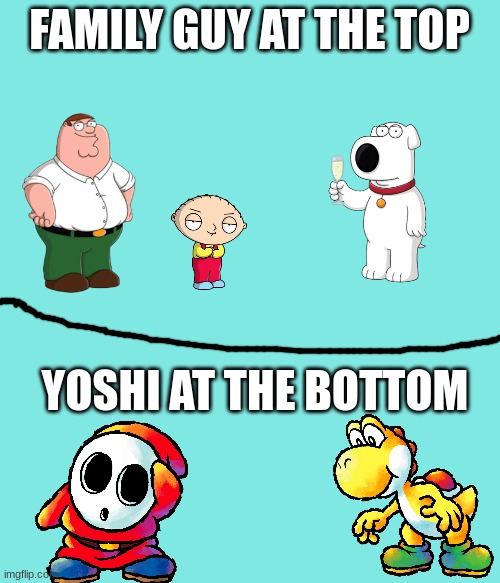 overstimulation content be like | FAMILY GUY AT THE TOP; YOSHI AT THE BOTTOM | image tagged in family guy,yoshi,memes,msmg,attention,video games | made w/ Imgflip meme maker
