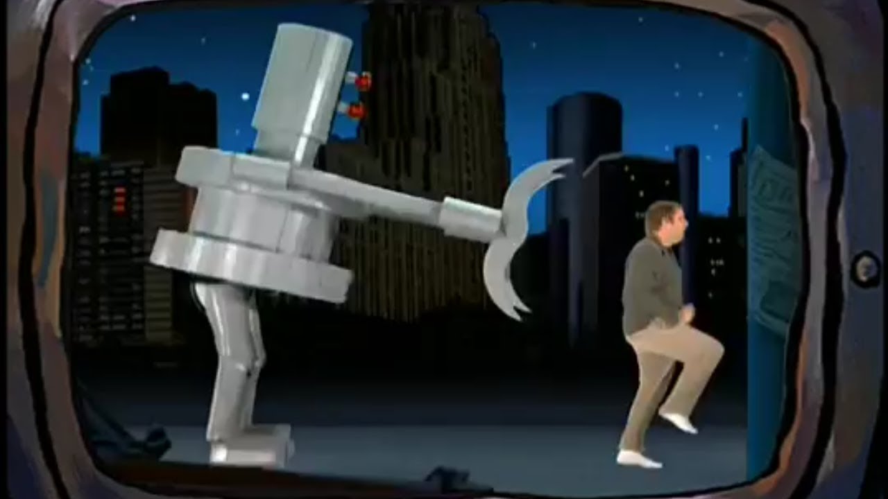 Robot chasing guy Blank Meme Template