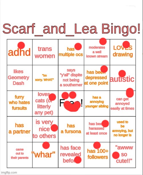 Scarf_and_Lea Bingo | image tagged in scarf_and_lea bingo | made w/ Imgflip meme maker