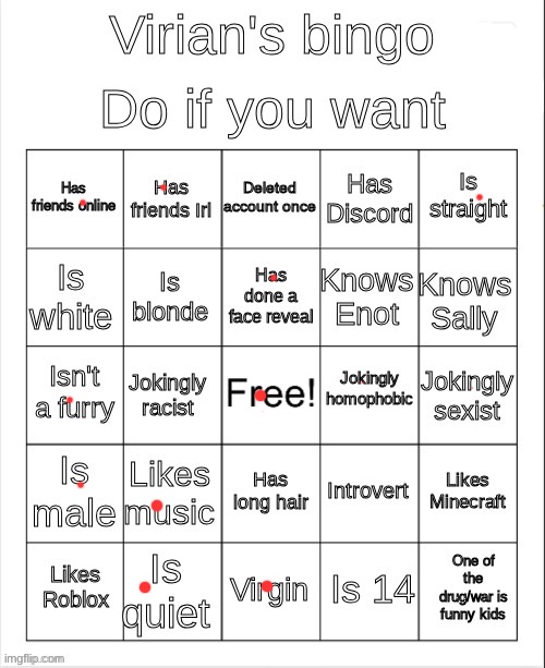 Virian's bingo | image tagged in virian's bingo | made w/ Imgflip meme maker