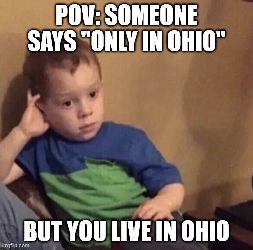 Like, bro. | POV: SOMEONE SAYS "ONLY IN OHIO"; BUT YOU LIVE IN OHIO | image tagged in bored kid | made w/ Imgflip meme maker