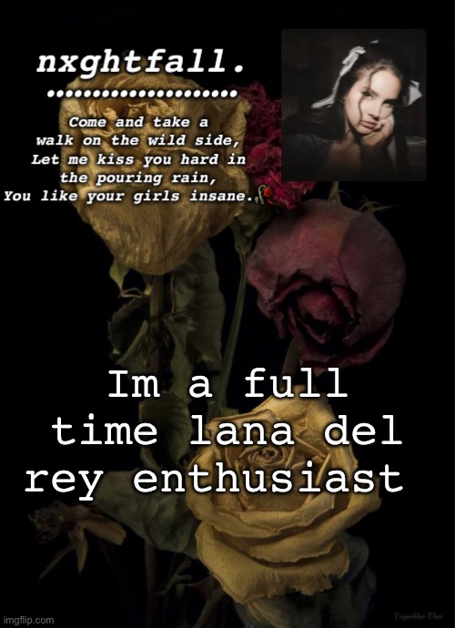 Im a full time lana del rey enthusiast | image tagged in nxghtfall | made w/ Imgflip meme maker
