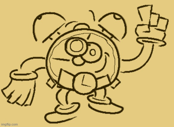hey guys meet Mel the alarm clock, the newest rotisserie character (made by me, elfiya helped design him) | made w/ Imgflip meme maker