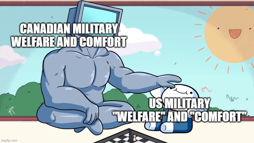 Good Job Son | CANADIAN MILITARY WELFARE AND COMFORT; US MILITARY "WELFARE" AND "COMFORT" | image tagged in good job son | made w/ Imgflip meme maker