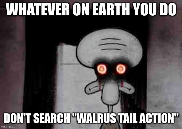 Curiosity... | WHATEVER ON EARTH YOU DO; DON'T SEARCH "WALRUS TAIL ACTION" | image tagged in squidward's suicide,curiosity,bing,google,yahoo,shock | made w/ Imgflip meme maker
