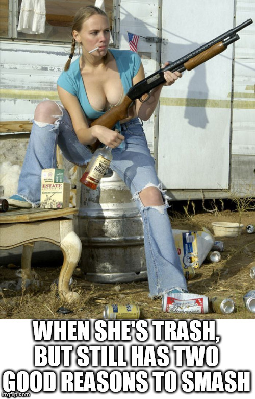 When she's trash, but still has two good reasons to smash | WHEN SHE'S TRASH, BUT STILL HAS TWO GOOD REASONS TO SMASH | image tagged in woman,fun,memes,trash,boobs | made w/ Imgflip meme maker