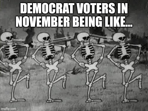 Not That I Have a Bone to Pick With Them... | DEMOCRAT VOTERS IN NOVEMBER BEING LIKE... | image tagged in spooky scary skeletons | made w/ Imgflip meme maker
