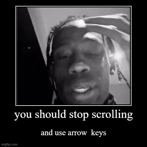 you should stop scrolling | and use arrow  keys | image tagged in funny,demotivationals | made w/ Imgflip demotivational maker