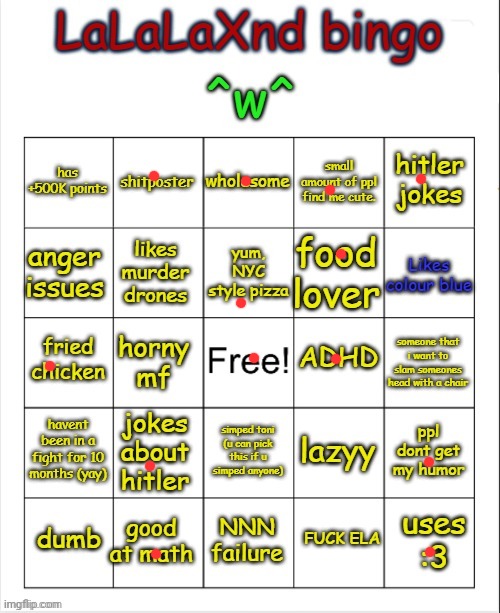 LaLaLaXnd bingo (updated) | image tagged in lalalaxnd bingo updated | made w/ Imgflip meme maker