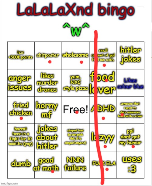 LaLaLaXnd bingo (updated) | image tagged in lalalaxnd bingo updated | made w/ Imgflip meme maker