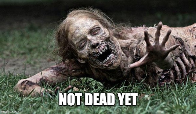 Walking Dead Zombie | NOT DEAD YET | image tagged in walking dead zombie | made w/ Imgflip meme maker