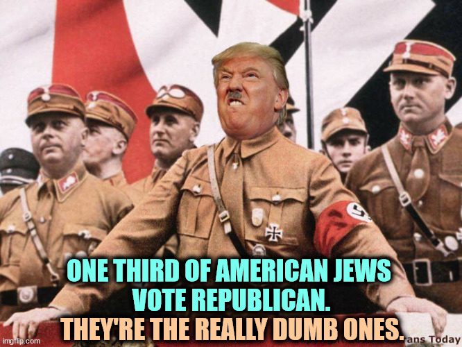 America is their country, not Israel. | ONE THIRD OF AMERICAN JEWS 
VOTE REPUBLICAN. THEY'RE THE REALLY DUMB ONES. | image tagged in trump,neo-nazi,hitler,anti-semite and a racist,jews | made w/ Imgflip meme maker