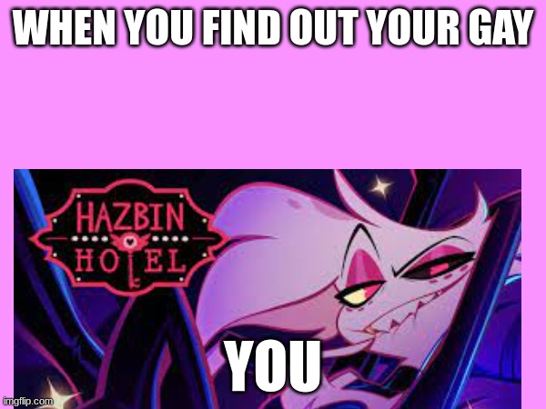 angel dust.2 | WHEN YOU FIND OUT YOUR GAY; YOU | image tagged in hazbin hotel,angel dust | made w/ Imgflip meme maker