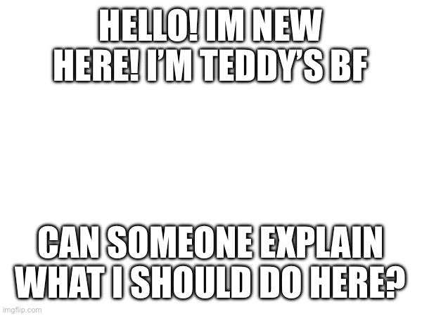 HELLO! IM NEW HERE! I’M TEDDY’S BF; CAN SOMEONE EXPLAIN WHAT I SHOULD DO HERE? | made w/ Imgflip meme maker