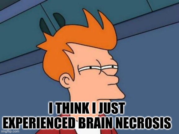 Wat? | I THINK I JUST EXPERIENCED BRAIN NECROSIS | image tagged in memes,futurama fry,reaction | made w/ Imgflip meme maker