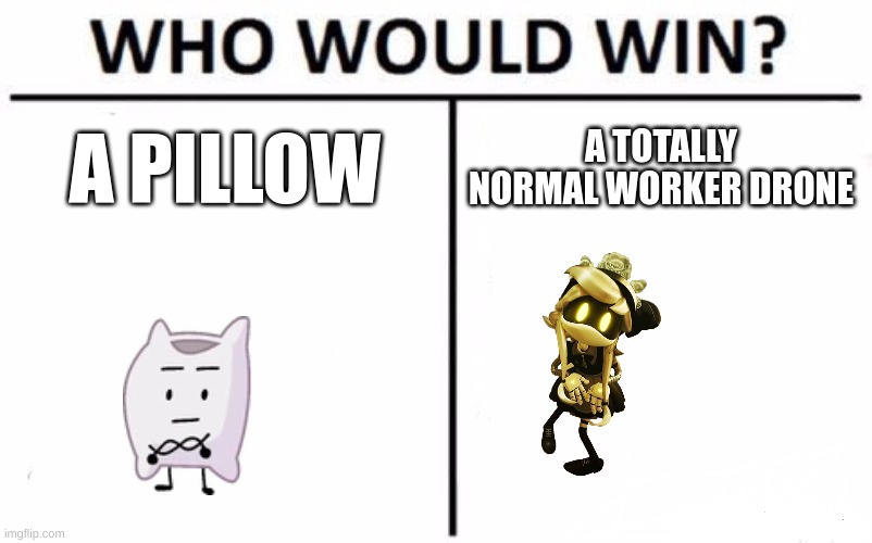 like really | A PILLOW; A TOTALLY NORMAL WORKER DRONE | image tagged in memes,who would win | made w/ Imgflip meme maker