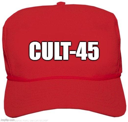 blank red MAGA BRAINS hat | CULT-45 | image tagged in blank red maga hat,occult,cult,dictator,commie,change my mind | made w/ Imgflip meme maker