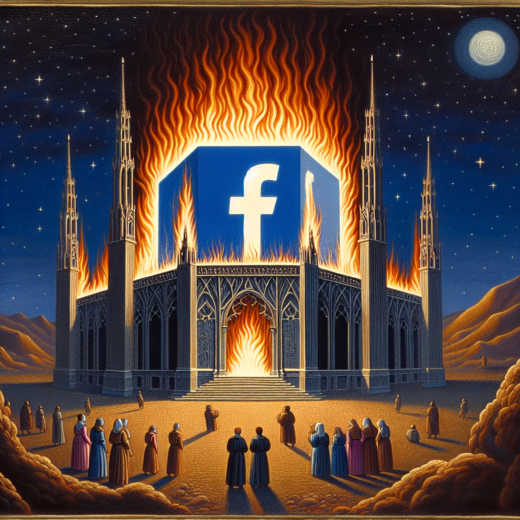 social media platform depicted as a building, catching on fire, Blank Meme Template