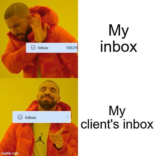 Email management | My inbox; My client's inbox | image tagged in memes,drake hotline bling,virtual assistant,email meme | made w/ Imgflip meme maker
